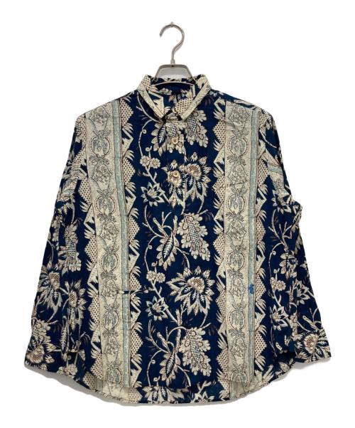 45R（フォーティファイブ・アール）45R (フォーティファイブ・アール) 更紗ブロックプリントの908オーシャンちび衿プルシャツ ネイビー×ホワイト サイズ:2の古着・服飾アイテム