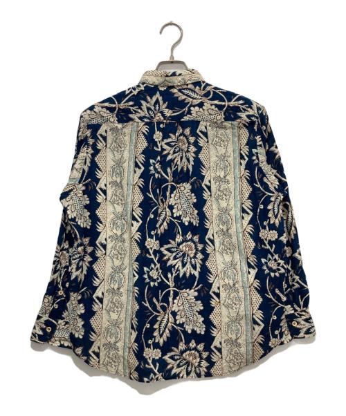 45R（フォーティファイブ・アール）45R (フォーティファイブ・アール) 更紗ブロックプリントの908オーシャンちび衿プルシャツ ネイビー×ホワイト サイズ:2の古着・服飾アイテム