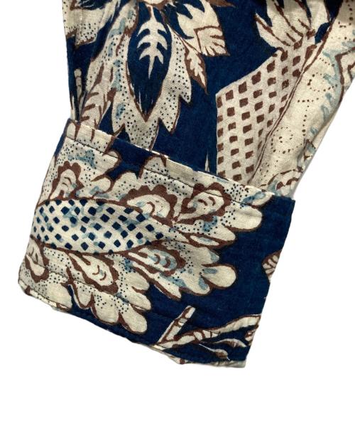 45R（フォーティファイブ・アール）45R (フォーティファイブ・アール) 更紗ブロックプリントの908オーシャンちび衿プルシャツ ネイビー×ホワイト サイズ:2の古着・服飾アイテム