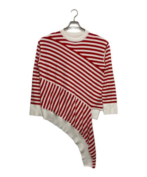 MM6 Maison Margiela（エムエムシックスメゾンマルジェラ）MM6 Maison Margiela (エムエムシックスメゾンマルジェラ) 変形 アシンメトリーニット ホワイト×レッド サイズ:Sの古着・服飾アイテム