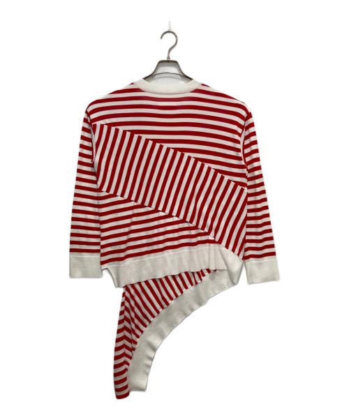 MM6 Maison Margiela（エムエムシックスメゾンマルジェラ）MM6 Maison Margiela (エムエムシックスメゾンマルジェラ) 変形 アシンメトリーニット ホワイト×レッド サイズ:Sの古着・服飾アイテム