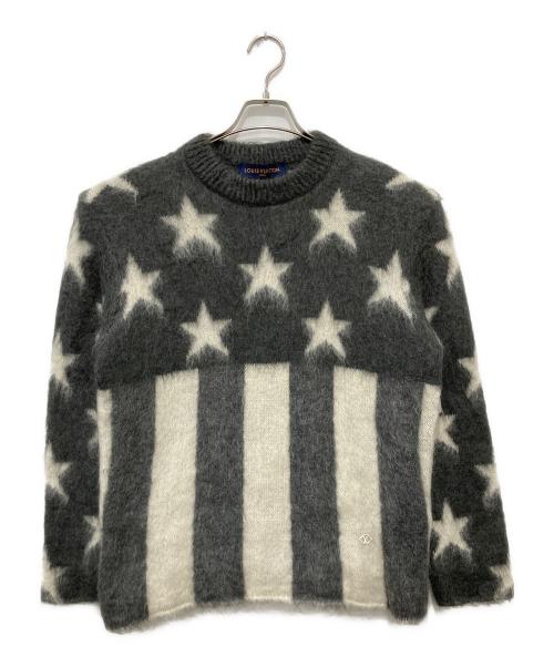 LOUIS VUITTON（ルイ ヴィトン）LOUIS VUITTON (ルイ ヴィトン) USAフラッグモヘアジャガードニット グレー×ホワイト サイズ:Sの古着・服飾アイテム