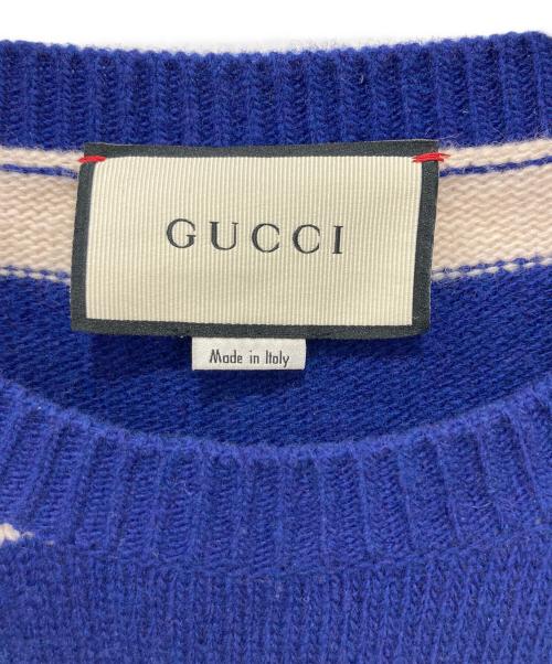 GUCCI（グッチ）GUCCI (グッチ) タイガーヘッドボーダーニット ベージュ×ネイビー サイズ:XSの古着・服飾アイテム