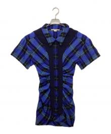 STELLA McCARTNEY（ステラマッカートニー）の古着「半袖チェックフレアーワンピース」｜ネイビー