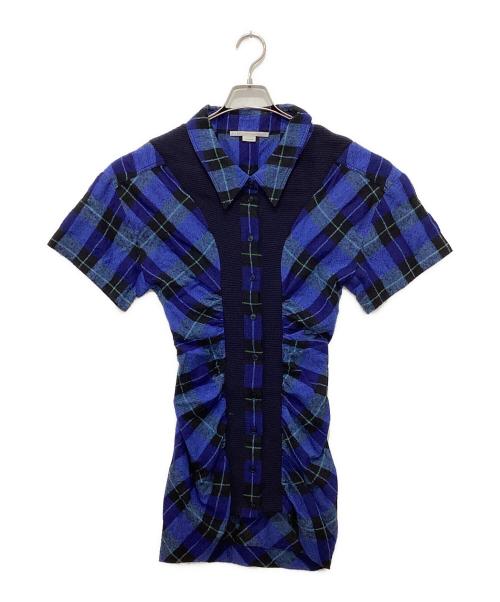 STELLA McCARTNEY（ステラマッカートニー）STELLA McCARTNEY (ステラマッカートニー) 半袖チェックフレアーワンピース ネイビー サイズ:36の古着・服飾アイテム