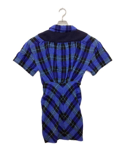 STELLA McCARTNEY（ステラマッカートニー）STELLA McCARTNEY (ステラマッカートニー) 半袖チェックフレアーワンピース ネイビー サイズ:36の古着・服飾アイテム
