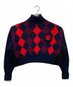 MIU MIUミュウミュウ）の古着「タートルネックニット」｜レッド×ネイビー