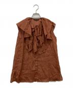 DRAWERドゥロワー）の古着「ローンラッフル フリルブラウス シャツ」｜ブラウン