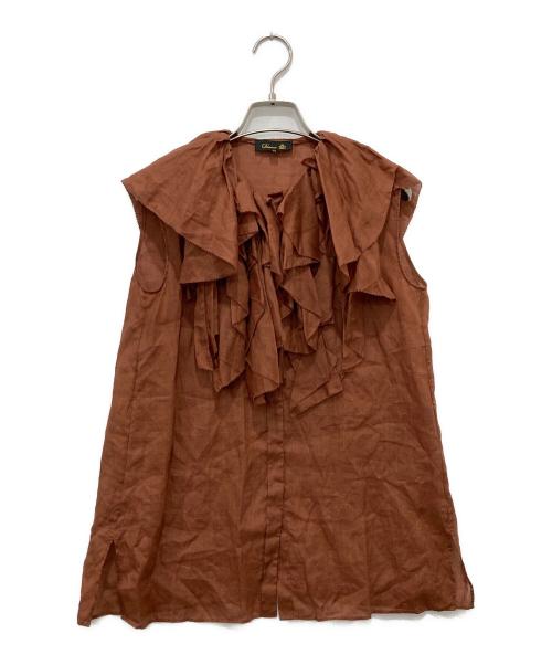 DRAWER（ドゥロワー）DRAWER (ドゥロワー) ローンラッフル フリルブラウス シャツ ブラウン サイズ:36の古着・服飾アイテム