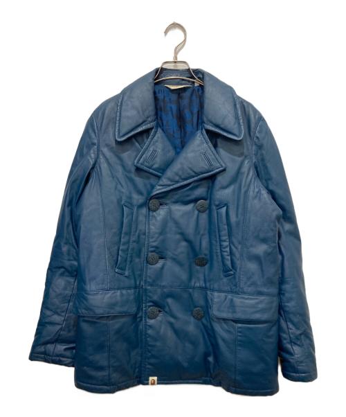 A BATHING APE（ア ベイシング エイプ）A BATHING APE (ア ベイシング エイプ) レザーPコート ネイビー サイズ:Mの古着・服飾アイテム