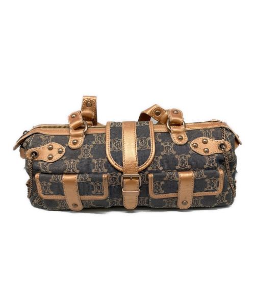 CELINE（セリーヌ）CELINE (セリーヌ) マカダム柄デニムボストンバッグ インディゴ×ブラウンの古着・服飾アイテム