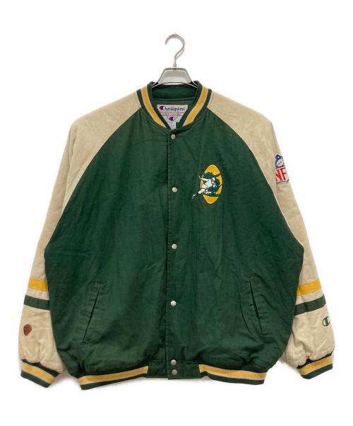 Champion（チャンピオン）Champion (チャンピオン) スタジャン グリーン×ベージュ サイズ:XXLの古着・服飾アイテム