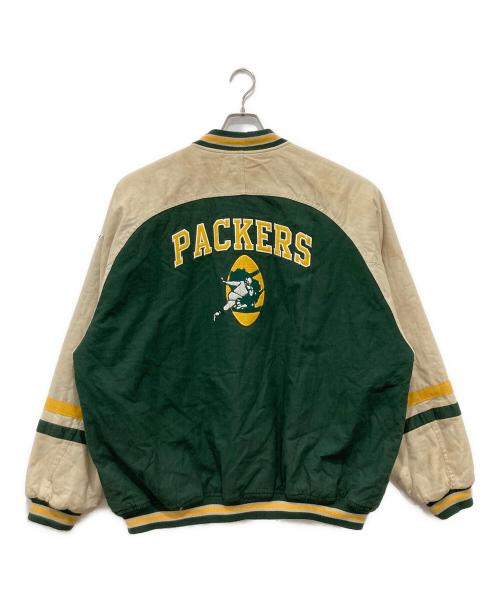 Champion（チャンピオン）Champion (チャンピオン) スタジャン グリーン×ベージュ サイズ:XXLの古着・服飾アイテム