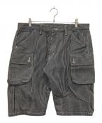 KOJIMA GENESコジマジーンズ）の古着「ヒッコリーハーフパンツ」｜ベージュ×ブラック