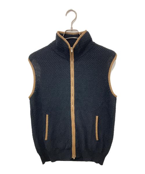 Pilgrim（ピルグリム）Pilgrim (ピルグリム) リネンコットン ジップアップパイピングベスト ブラック サイズ:Sの古着・服飾アイテム
