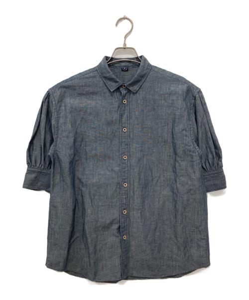 45R（フォーティファイブ・アール）45R (フォーティファイブ・アール) 綿麻瑠璃ダンガリーの5分袖クッペシャツ インディゴ サイズ:2の古着・服飾アイテム