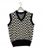 FRED PERRYフレッドペリー）の古着「チェッカーボードニットベスト」｜ベージュ×ブラック