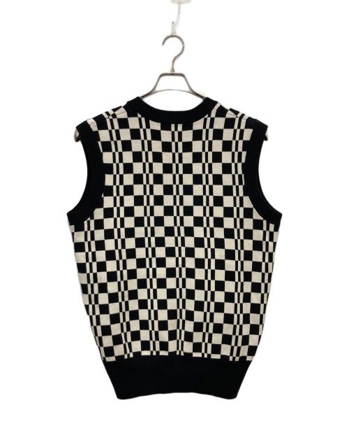 FRED PERRY（フレッドペリー）FRED PERRY (フレッドペリー) チェッカーボードニットベスト ベージュ×ブラック サイズ:Lの古着・服飾アイテム