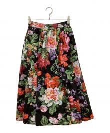 JENNE（ジェンヌ）の古着「ヴィンテージ風フラワーフレアスカート」｜ブラック×レッド