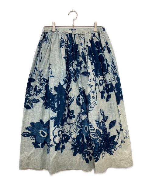 45R（フォーティファイブ・アール）45R (フォーティファイブ・アール) アネモネバードプリントのイージーギャザースカート ブルー サイズ:下記参照の古着・服飾アイテム
