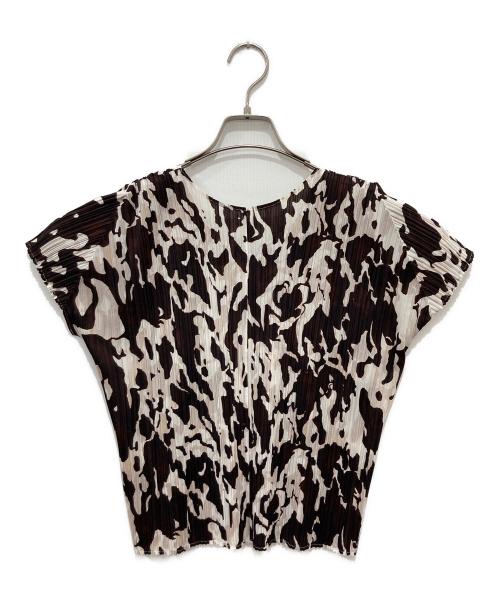 PLEATS PLEASE（プリーツプリーズ）PLEATS PLEASE (プリーツプリーズ) プリーツカットソー ブラウン×ホワイト サイズ:3の古着・服飾アイテム