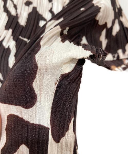 PLEATS PLEASE（プリーツプリーズ）PLEATS PLEASE (プリーツプリーズ) プリーツカットソー ブラウン×ホワイト サイズ:3の古着・服飾アイテム