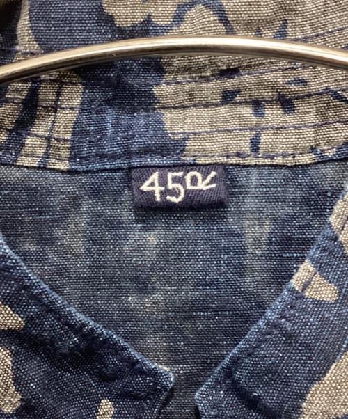 45R（フォーティファイブ・アール）45R (フォーティファイブ・アール) リネンロータスプリントのクローバーノットドレス グレー×ネイビー サイズ:2の古着・服飾アイテム