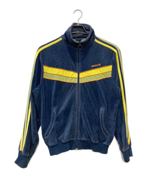 adidas（アディダス）adidas (アディダス) ベロアトラックジャケット ネイビー×イエロー サイズ:Lの古着・服飾アイテム
