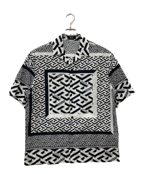VERSACE（ヴェルサーチェ）VERSACE (ヴェルサーチェ) GRECA S/S Shirt ホワイト×ネイビー サイズ:50の古着・服飾アイテム