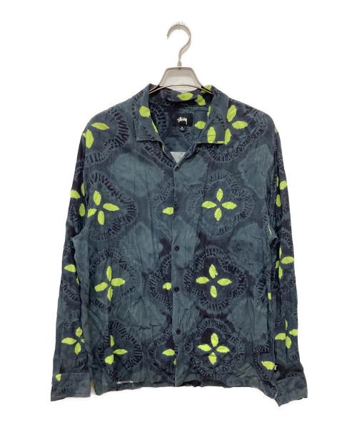stussy（ステューシー）stussy (ステューシー) 総柄レーヨンシャツ ブルー サイズ:Mの古着・服飾アイテム