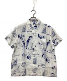 Porter Classic（ポータークラシック）の古着「BLONDES PREFER PC ALOHA SHIRT」｜ブルー×ホワイト