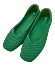 VIVALA（ヴィヴァラ）の古着「[Margot 2.0]スクエアトゥ フラットシューズ」｜グリーン