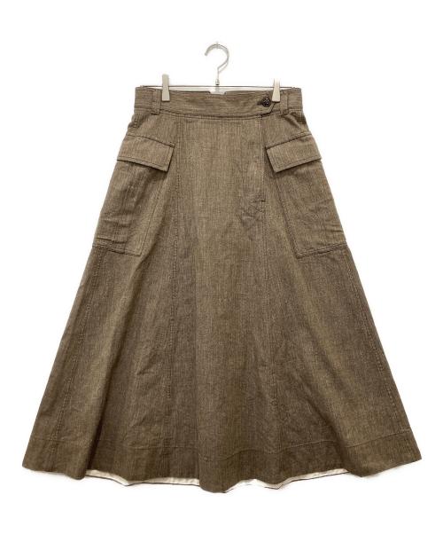 45R（フォーティファイブ・アール）45R (フォーティファイブ・アール) ミニヘリンボンコットンツイードのワークフレアスカート ブラウン サイズ:2の古着・服飾アイテム