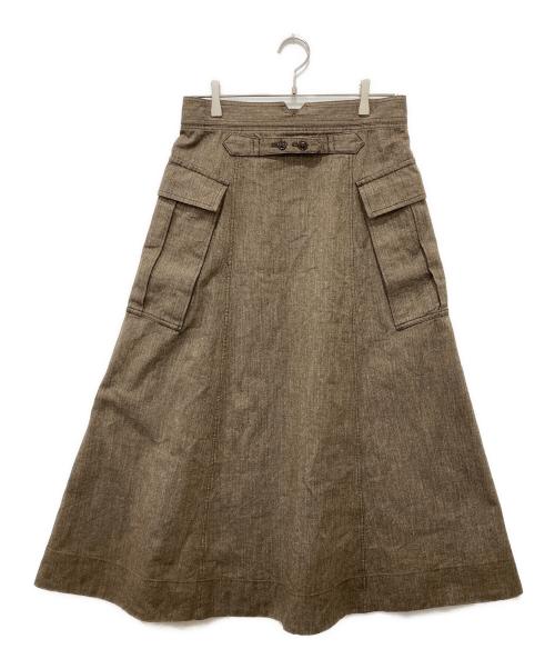 45R（フォーティファイブ・アール）45R (フォーティファイブ・アール) ミニヘリンボンコットンツイードのワークフレアスカート ブラウン サイズ:2の古着・服飾アイテム