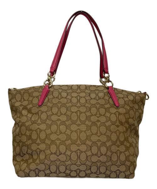 COACH（コーチ）COACH (コーチ) シグネチャー2WAYバッグ ベージュ×ピンクの古着・服飾アイテム
