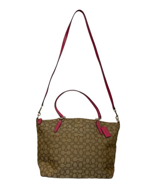 COACH（コーチ）COACH (コーチ) シグネチャー2WAYバッグ ベージュ×ピンクの古着・服飾アイテム