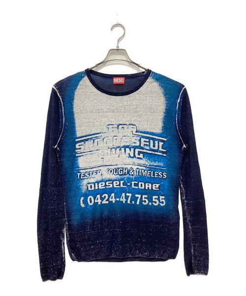 DIESEL（ディーゼル）DIESEL (ディーゼル) K-ROD Linen jumper with logo graphic ブルー×グレー サイズ:Mの古着・服飾アイテム