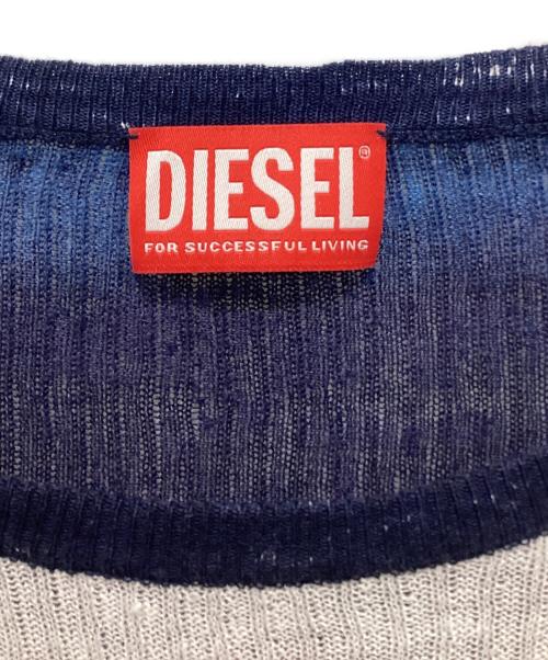 DIESEL（ディーゼル）DIESEL (ディーゼル) K-ROD Linen jumper with logo graphic ブルー×グレー サイズ:Mの古着・服飾アイテム