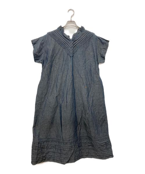 45R（フォーティファイブ・アール）45R (フォーティファイブ・アール) 綿麻シャンブレーのカットワークワンピース インディゴ サイズ:FREEの古着・服飾アイテム
