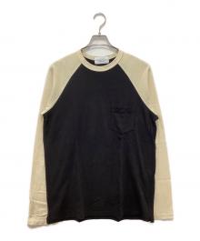 UNUSED（アンユーズド）の古着「Raglan long sleeve T-shirt (BLACK×IVORY)/25SS」｜ベージュ×ブラック