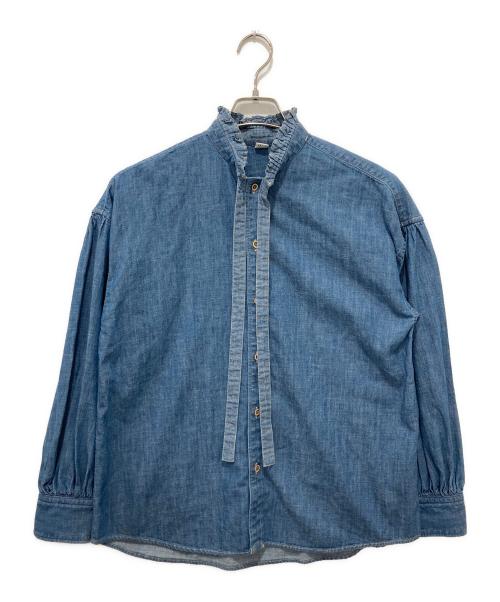 45rpm（45アールピーエム）45rpm (45アールピーエム) 瑠璃ダンガリーデニムのボウタイクッペシャツ インディゴ サイズ:2の古着・服飾アイテム