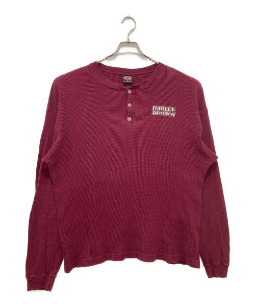 HARLEY-DAVIDSON（ハーレーダビッドソン）HARLEY-DAVIDSON (ハーレーダビッドソン) ヘンリーネックカットソー レッド サイズ:XLの古着・服飾アイテム