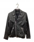 black by VANQUISHブラック バイ バンキッシュ）の古着「ベジタブルシープレザーダブルライダースジャケット」｜ブラック