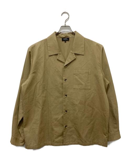 A.P.C.（アーペーセー）A.P.C. (アーペーセー) ロゴ刺繍 コットンリネン オープンカラーシャツ ベージュ サイズ:Mの古着・服飾アイテム