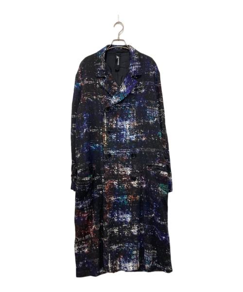 GROUND Y（グラウンドワイ）GROUND Y (グラウンドワイ) Rayon universe Big long P coat ブラック×ブルー サイズ:3の古着・服飾アイテム