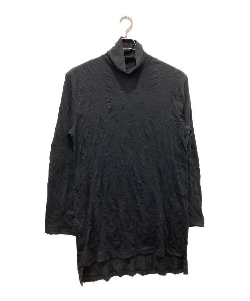 GROUND Y（グラウンドワイ）GROUND Y (グラウンドワイ) C/PE WASHER JERSEY BUTTON OPENED BIG TURTLENECK CUT SEW ブラック サイズ:3の古着・服飾アイテム