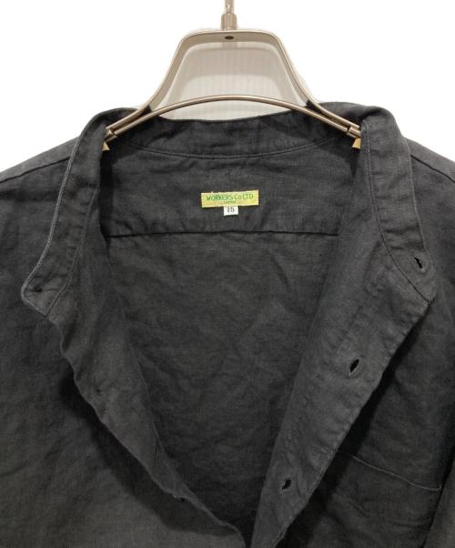 WORKERS（ワーカーズ）WORKERS (ワーカーズ) ブラックリネンノーカラーシャツ ブラック サイズ:15の古着・服飾アイテム