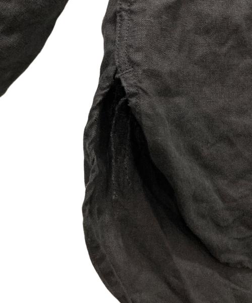 WORKERS（ワーカーズ）WORKERS (ワーカーズ) ブラックリネンノーカラーシャツ ブラック サイズ:15の古着・服飾アイテム