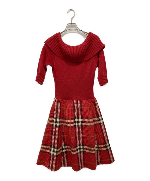 BURBERRY BLUE LABEL（バーバリーロンドンブルーレーベル）BURBERRY BLUE LABEL (バーバリーロンドンブルーレーベル) ニットワンピース レッド サイズ:38の古着・服飾アイテム
