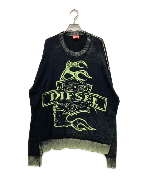 DIESEL（ディーゼル）DIESEL (ディーゼル) K-BELEZ フロントロゴデザイン クルーネックセーター ブラック×イエロー サイズ:XLの古着・服飾アイテム